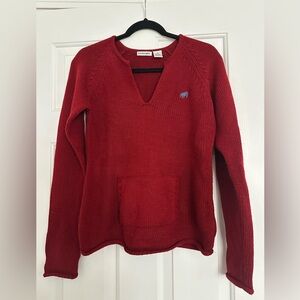 Energie Red V-Neck Knit Sweater with Pocket